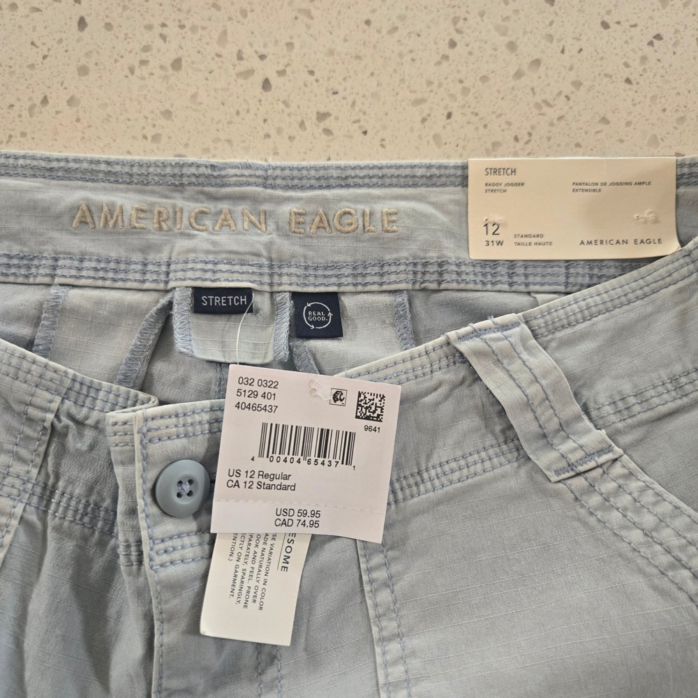 American Eagle Jogger Womans 31 Baggy Cargo Pants High Rise Stretch Blue NWT - Picture 2 of 9